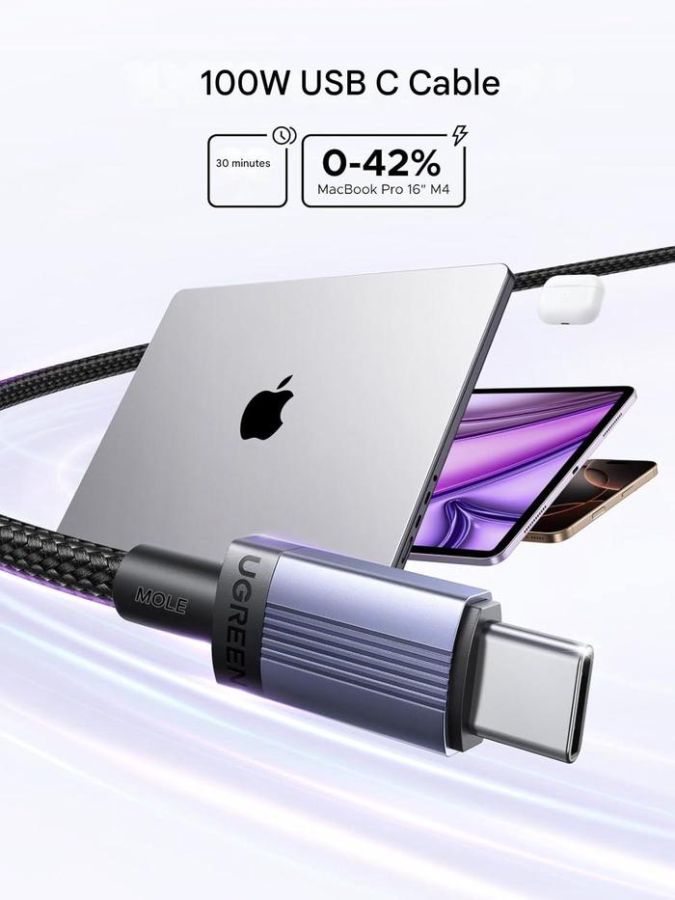 Ugreen Cable USB Type c to Type C Nylon 240 W 2 M Black 1pcs