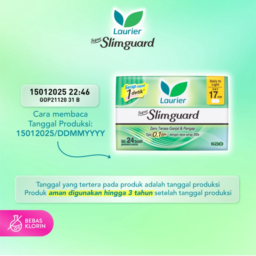 Laurier Super Slimguard Day Non Wing 17cm Pembalut Kewanitaan 24pads