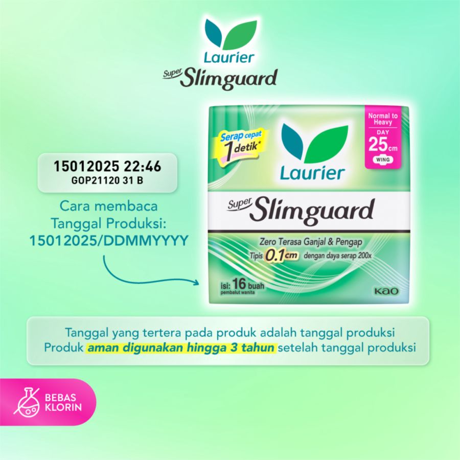 Laurier Super Slimguard Day Wing 25cm Pembalut Kewanitaan 16pcs