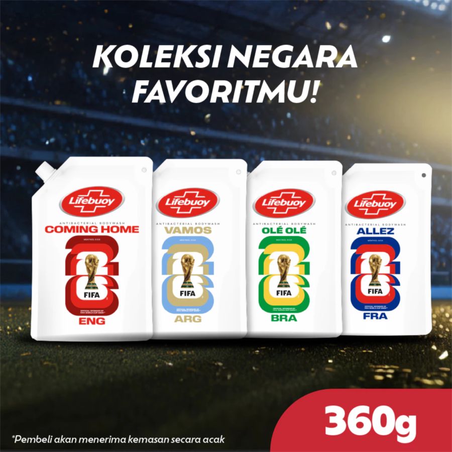 [FIFA Exclusive] Buy 2 Lifebuoy Menthol Kick Antibacterial Body Wash Pouch [Limited Edition FIFA] 360gram Get [Freebies] Lifebuoy Menthol Kick Random Colour 85gram 1pcs