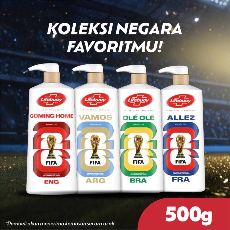 [FIFA Exclusive] Buy Lifebuoy Menthol Kick Antibacterial Body Wash Pump [Limited Edition FIFA] 500gram Get [Freebies] Lifebuoy Menthol Kick Random Colour 85gram 1pcs