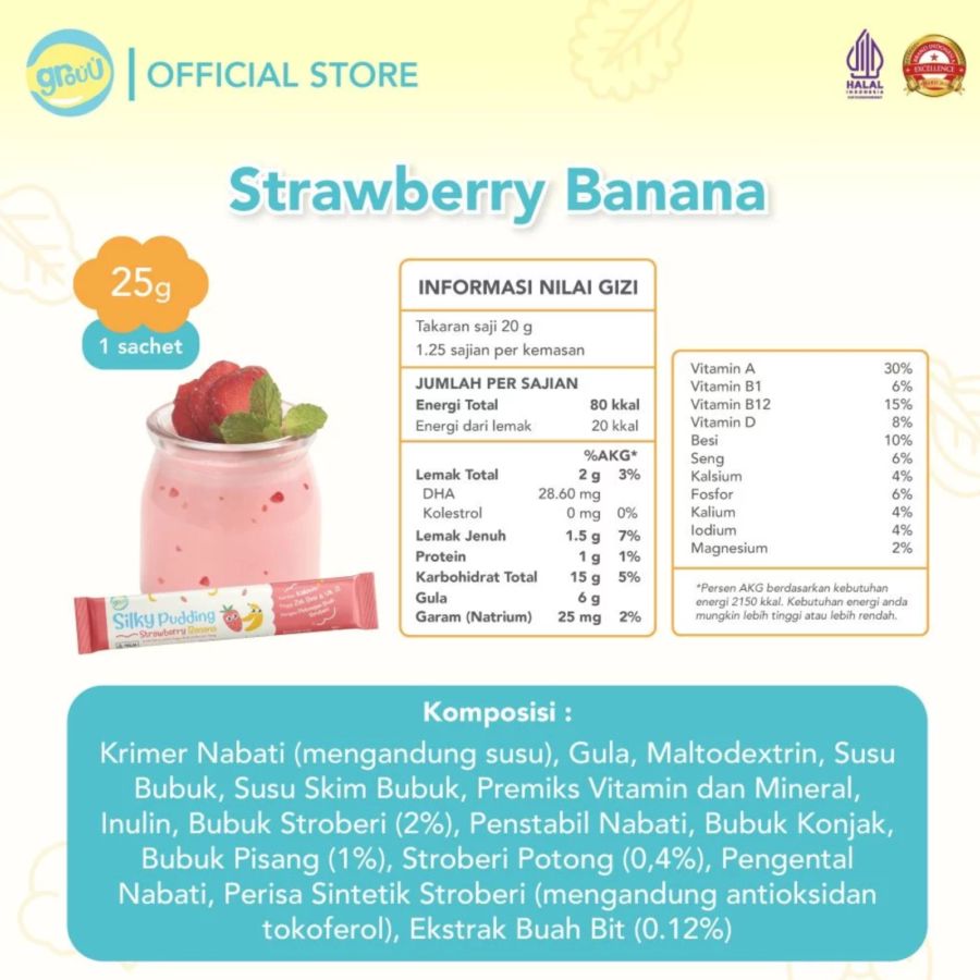 Grouu Silky Pudding Strawberry Banana 25gram 1pcs