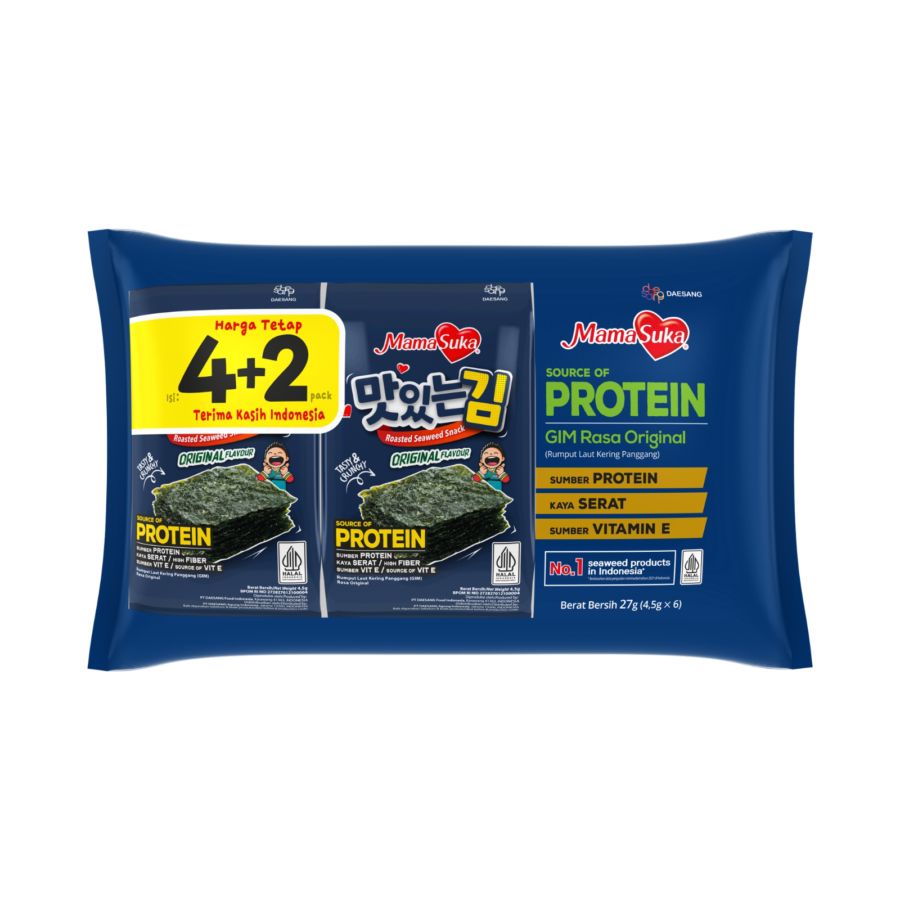Mamasuka Rumput Laut Kering Panggang Nori Original 18gr 4pcs