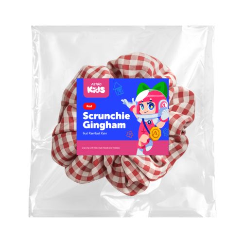 Scrunchie Gingham Red Ikat Rambut Kain Astro Kids