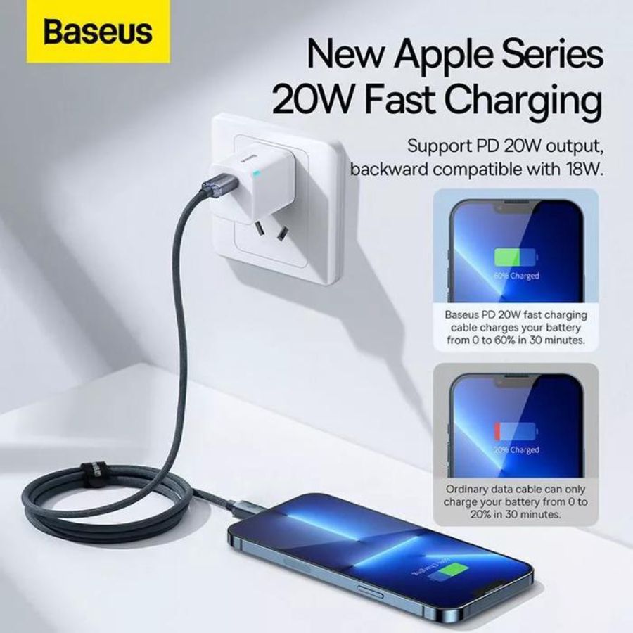 Baseus Crystal Shine Series Fast Charging Data Cable USB Type C to Lightning 20 Watt 2 M Black 1pcs