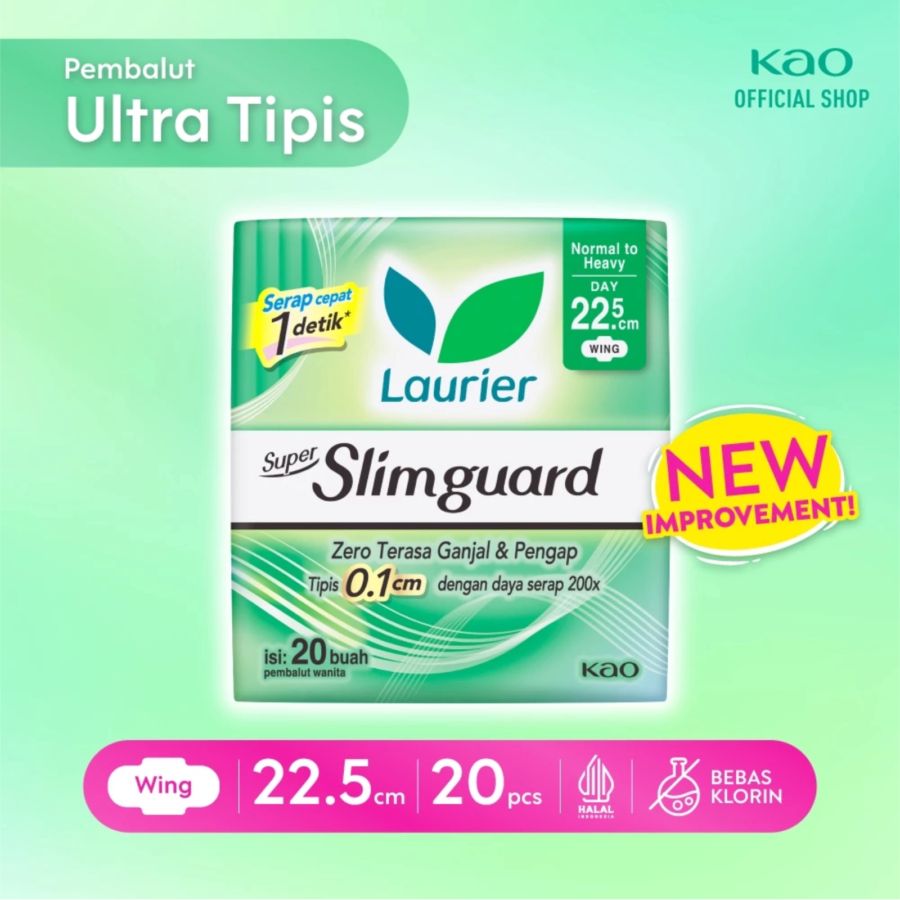 Laurier Super Slimguard Wing 22.5cm Pembalut Kewanitaan 20pcs