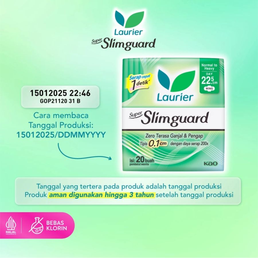 Laurier Super Slimguard Wing 22.5cm Pembalut Kewanitaan 20pcs