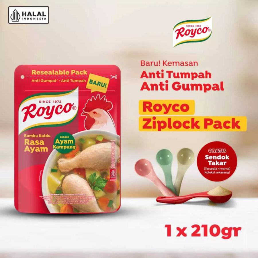 Royco Bumbu Kaldu Penyedap Rasa Ayam Kampung Ziplock Free Sendok Takar 210gram