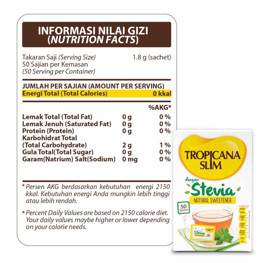 Tropicana Slim Stevia Sweetener 2.5 gr x 50 sachets 130gram