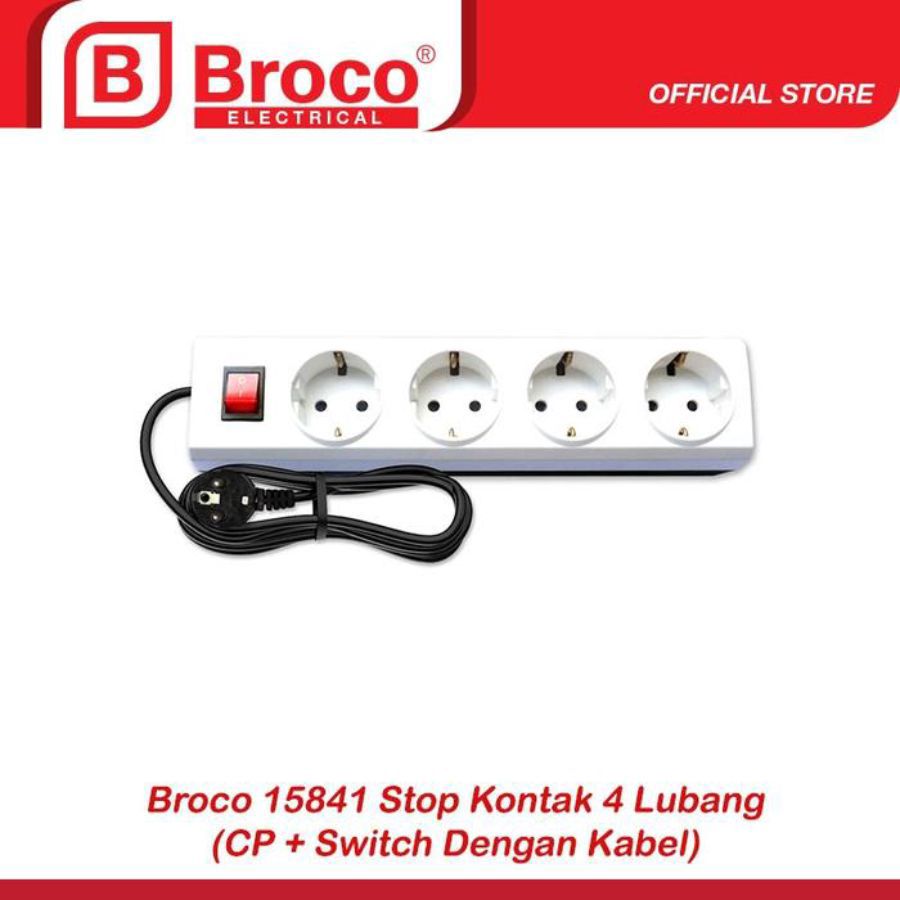 Broco Stop Kontak 4 Lubang Child Protection + Switch Dengan Kabel 1,5 M 15841 1pcs