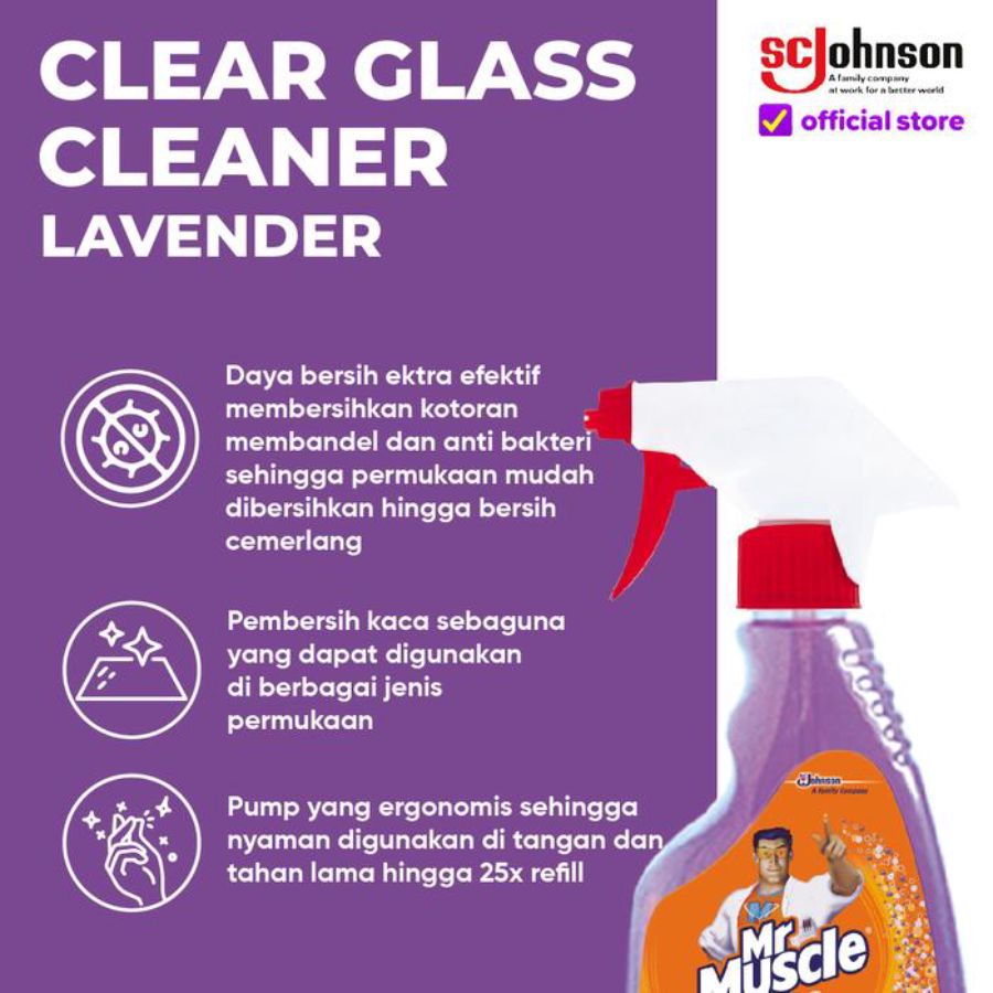Mr. Muscle Clear Lavender Pembersih Kaca Pouch 400ml