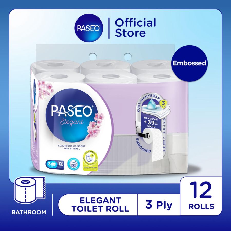 Paseo Elegant Toilet Tissue 12rolls, 900ply