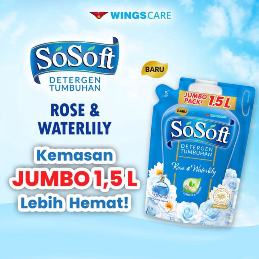 So Soft Rose & Waterlily Deterjen Cair Pouch 1500ml