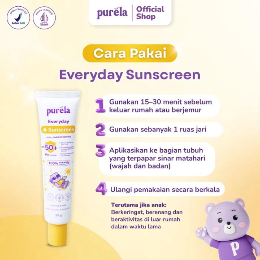 Purela Everyday Sunscreen UVA + UVB SPF 50+ PA++++ 30gram