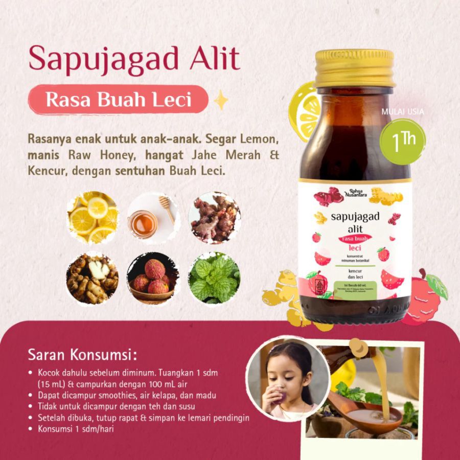 Rahsa Nusantara Sapujagad Alit Leci Vitamin Herbal Daya Tahan Tubuh Anak 60ml