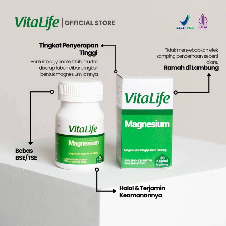 Vitalife Magnesium Bisglycinate 500mg Suplemen Kesehatan 30kapsul