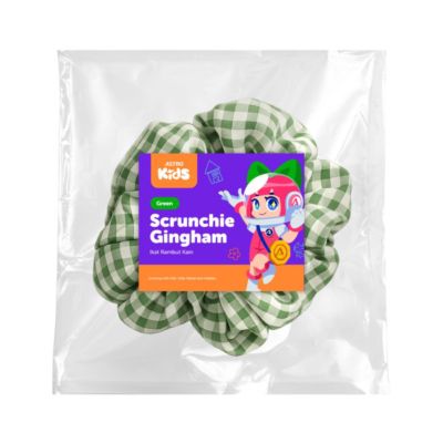 Scrunchie Gingham Green Ikat Rambut Kain Astro Kids