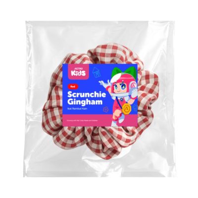 Scrunchie Gingham Red Ikat Rambut Kain Astro Kids