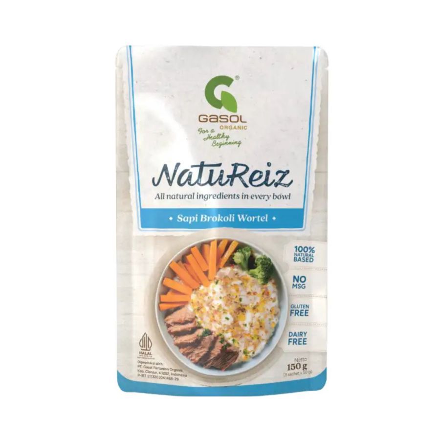 GASOL Organic Natureiz Rice Booster Sapi, Brokoli, Wortel MPASI 150gram