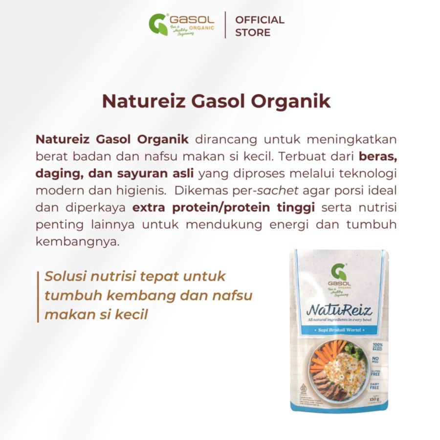 GASOL Organic Natureiz Rice Booster Sapi, Brokoli, Wortel MPASI 150gram
