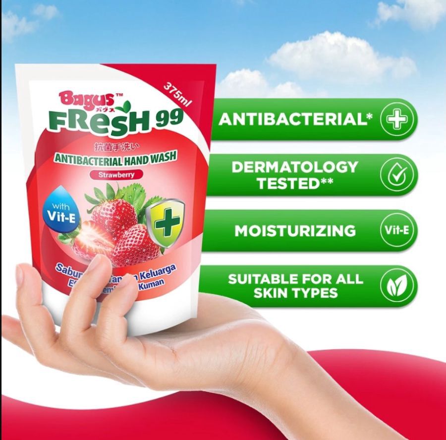 Bagus Fresh 99 Strawberry Antibacterial Hand Wash Pouch 375ml