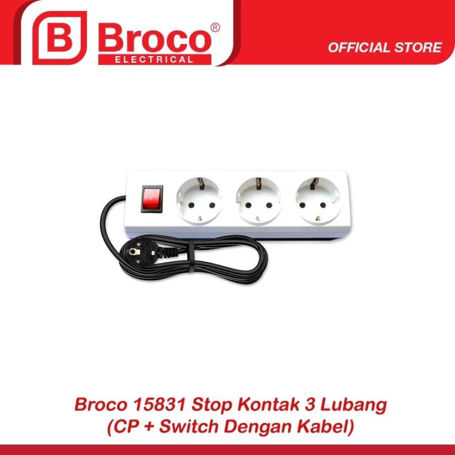Broco Stop Kontak 3 Lubang Child Protection + Switch Dengan Kabel 1,5 M - 15831 1pcs
