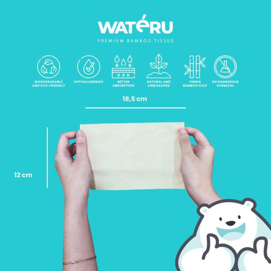 Wateru Bamboo Luxuriously Soft Tisu Wajah 3 Ply 40sheets, 10pcs