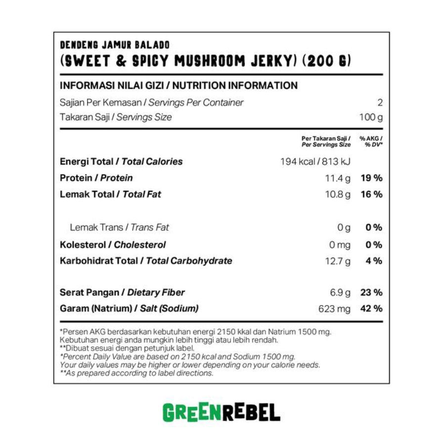 Green Rebel Dendeng Jamur Balado Chili Garlic Stir-Fry Strips 160gram