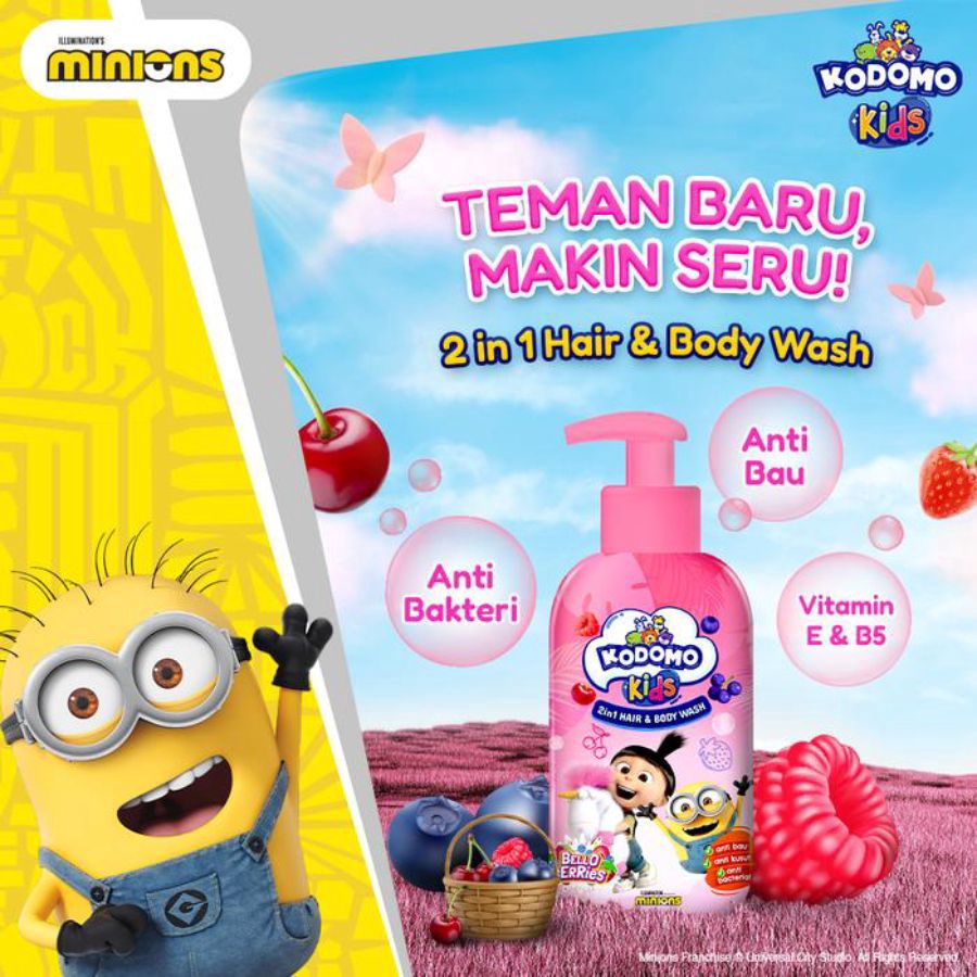 Kodomo Kids Minions 2 in 1 Bello Berries Kids Hair & Body Wash 300ml