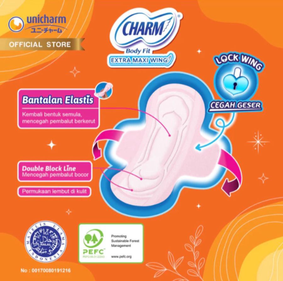 Charm Body Fit Extra Maxi Wing 23cm Pembalut Kewanitaan 28pcs