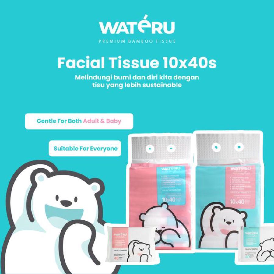 Wateru Bamboo Luxuriously Soft Tisu Wajah 3 Ply 40sheets, 10pcs