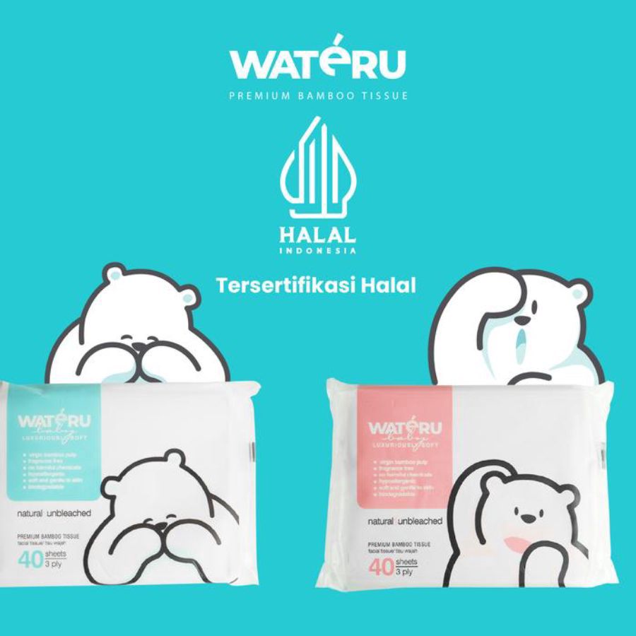 Wateru Bamboo Luxuriously Soft Tisu Wajah 3 Ply 40sheets, 10pcs