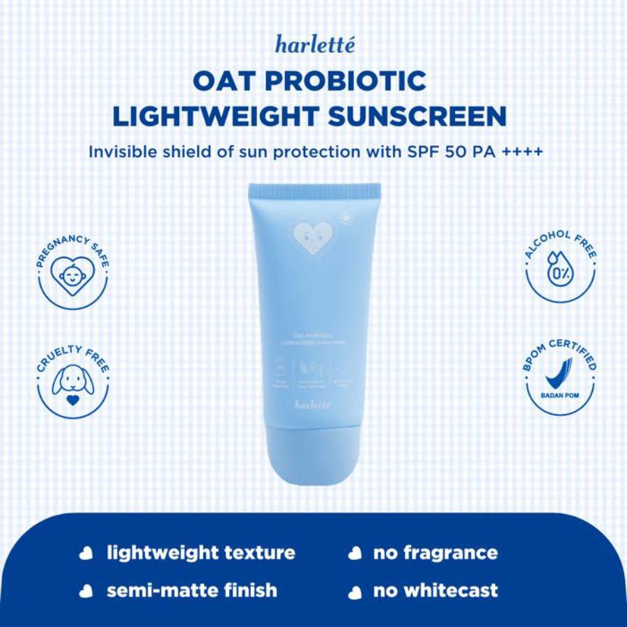 Harlette Oat Probiotic Lightweight Sunscreen Spf 50 Pa++++ 1pcs