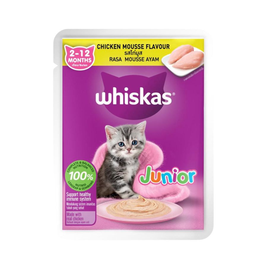 Whiskas Junior Chicken Mousse Makanan Kucing Basah Pouch 80gram