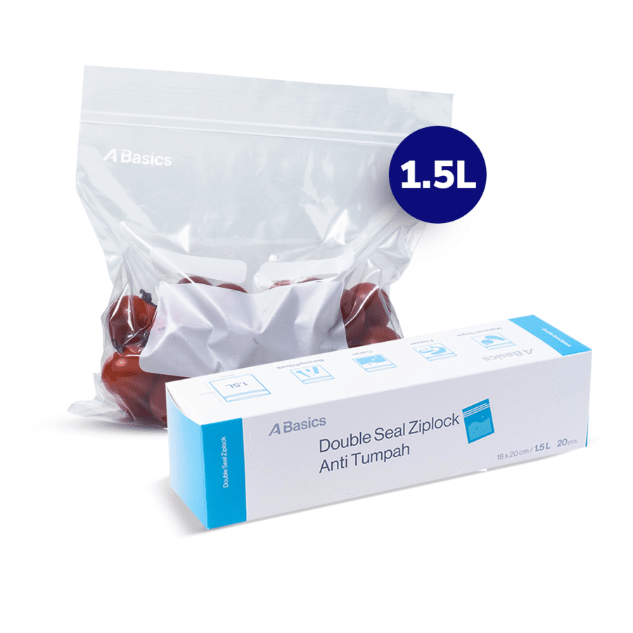 Double Seal Ziplock Anti Tumpah Ukuran 18 x 20 cm Kapasitas 1500 ml A Basics 20pcs