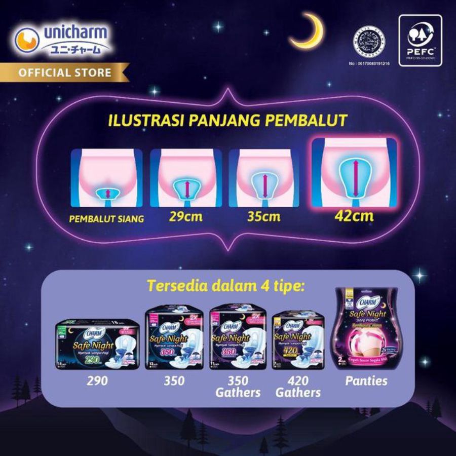 Charm Safe Night Gathers 35cm Pembalut Kewanitaan 16pcs