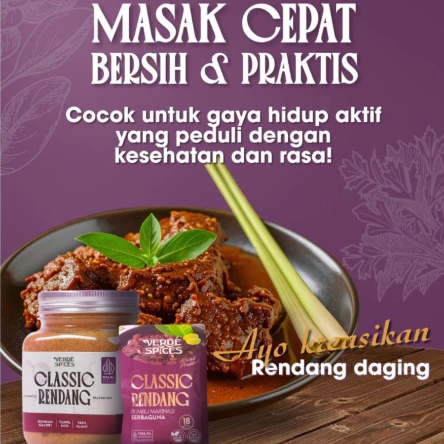 Verde Spices Classic Rendang Bumbu Marinasi Jar 100gram 100gram