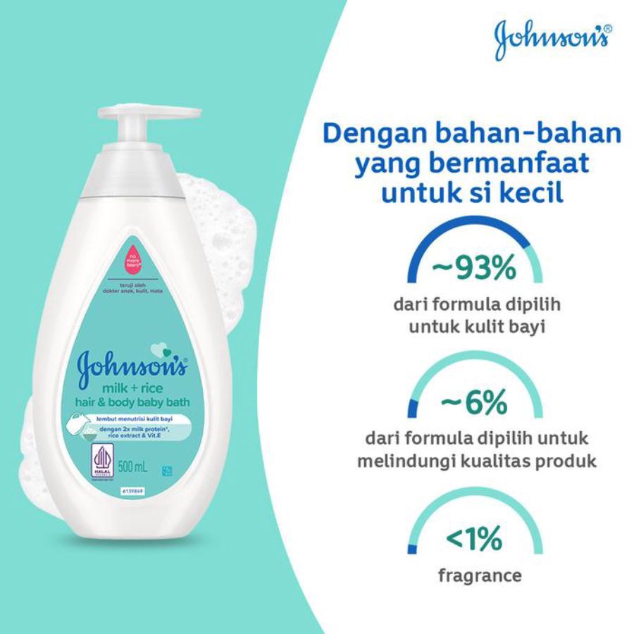 Johnson's Baby Hair & Body Baby Bath Milk + Rice 500ml