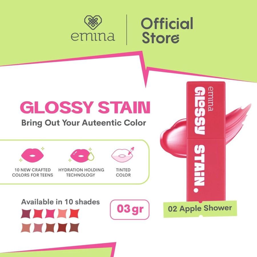 Emina Glossy Stain 02 Apple Shower Lip Tint 3gram