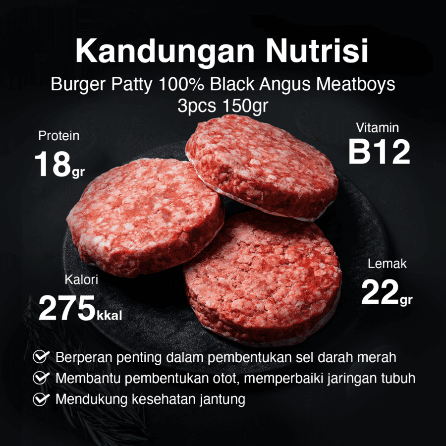 Burger Patty 100% Black Angus Meatboys isi 3pcs 450gram