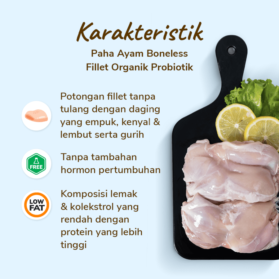 Paha Ayam Boneless Fillet Organik Probiotik Hona Farm 500gram