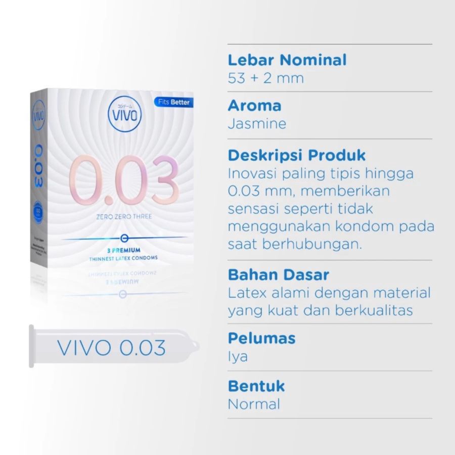 Vivo 0.03 Thinnest Premium Kondom Pria 3sachets