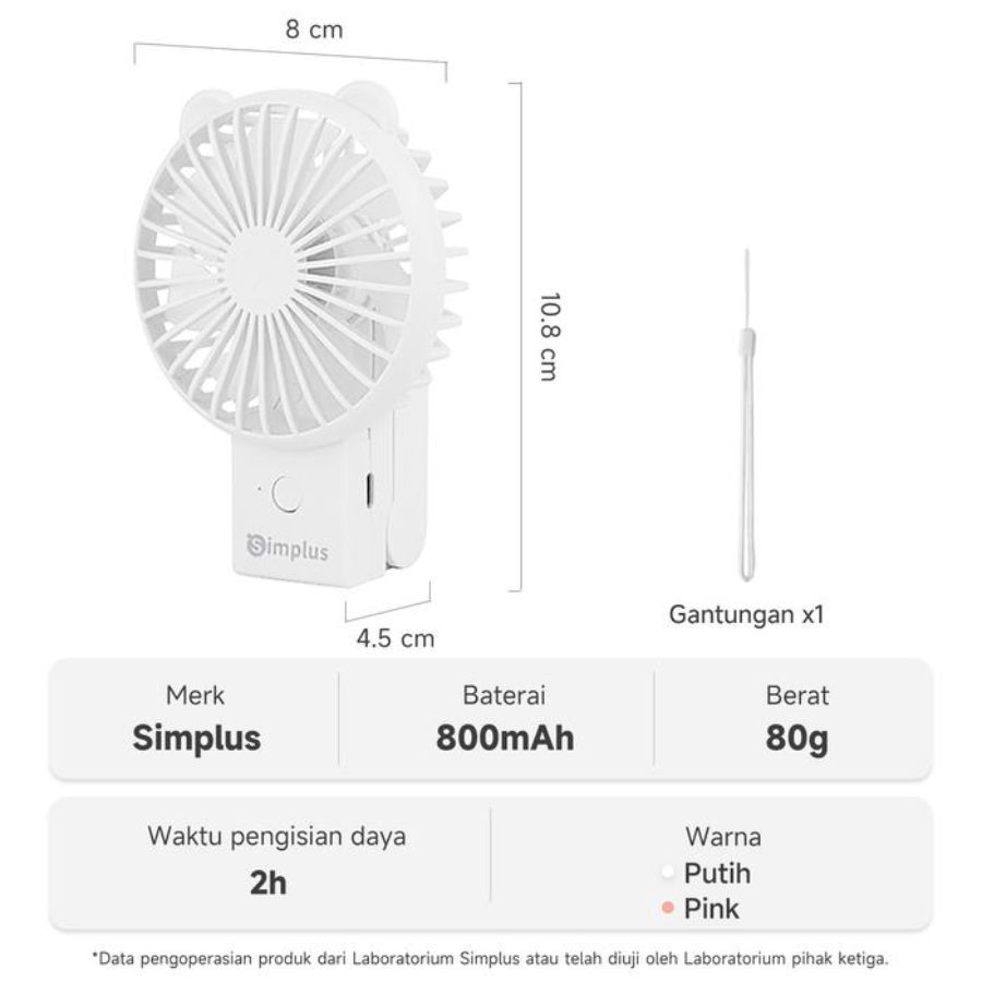 Simplus Mini Fan Lipat Portabel White 1pcs