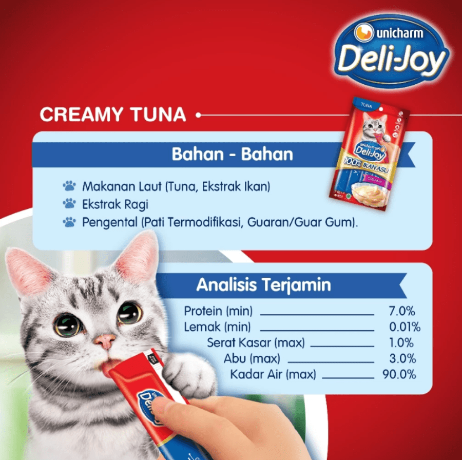 Deli Joy Creamy Tuna Snack Kucing 4 sticks x 14 gram 4sticks