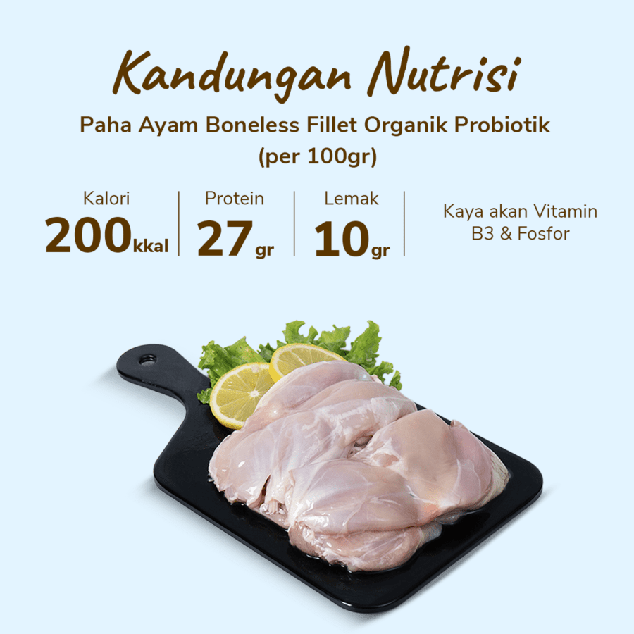 Paha Ayam Boneless Fillet Organik Probiotik Hona Farm 500gram