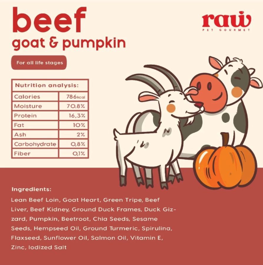 Raw Pet Gourmet Beef, Goat & Pumpkin Makanan Basah Anjing 500gram