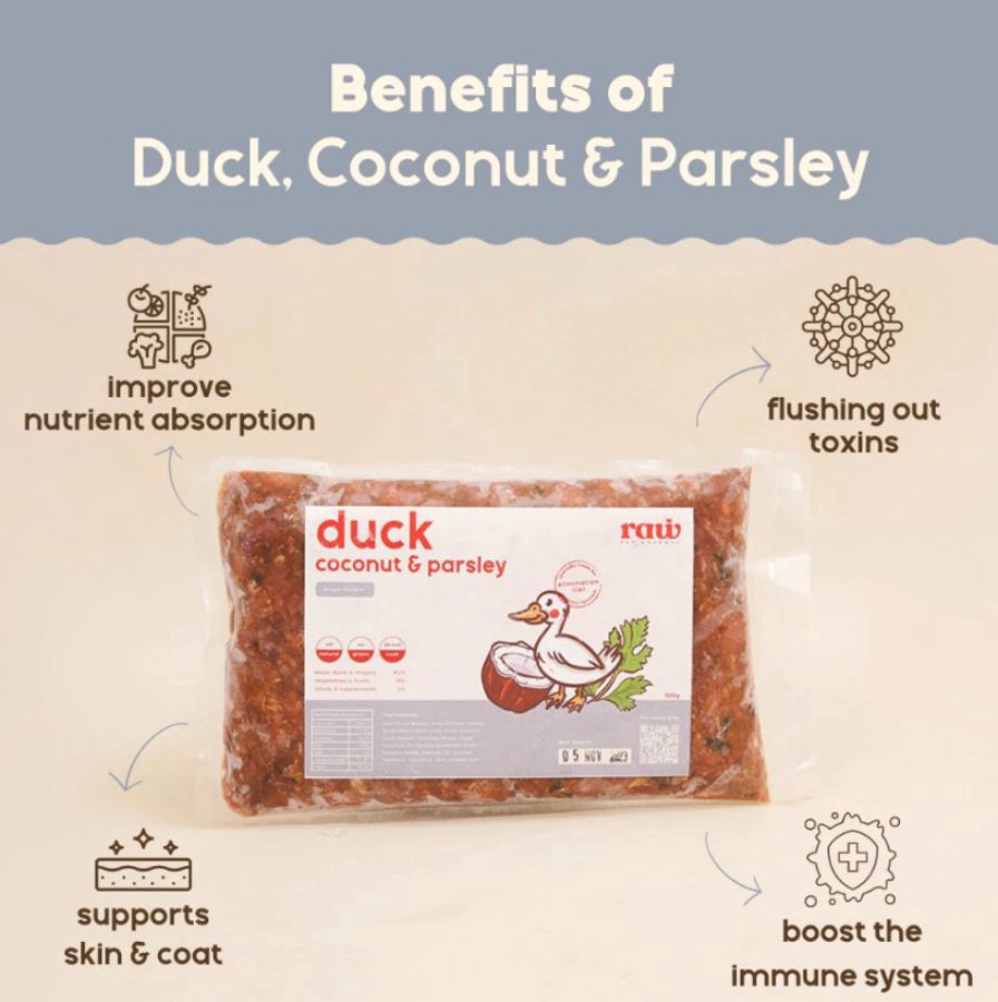 Raw Pet Gourmet Duck, Coconut & Parsley Makanan Basah Anjing 500gram