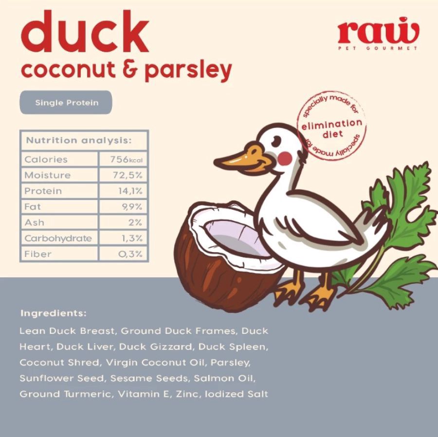 Raw Pet Gourmet Duck, Coconut & Parsley Makanan Basah Anjing 500gram