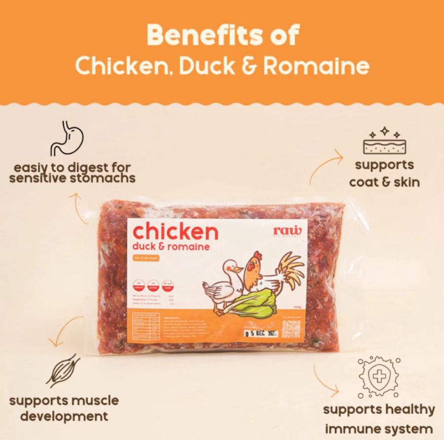 Raw Pet Gourmet Chicken, Duck & Romaine Makanan Basah Anjing 500gram