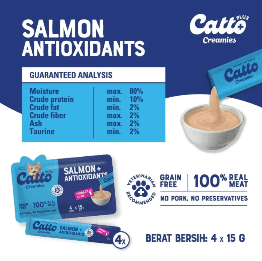 Catto Plus Creamies Salmon Urinary Care Makanan Kucing Basah 4 sachet x 15 gram 60gram